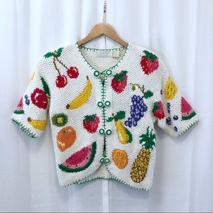 Vintage fruit bowl chunky knit cropped cardigan M